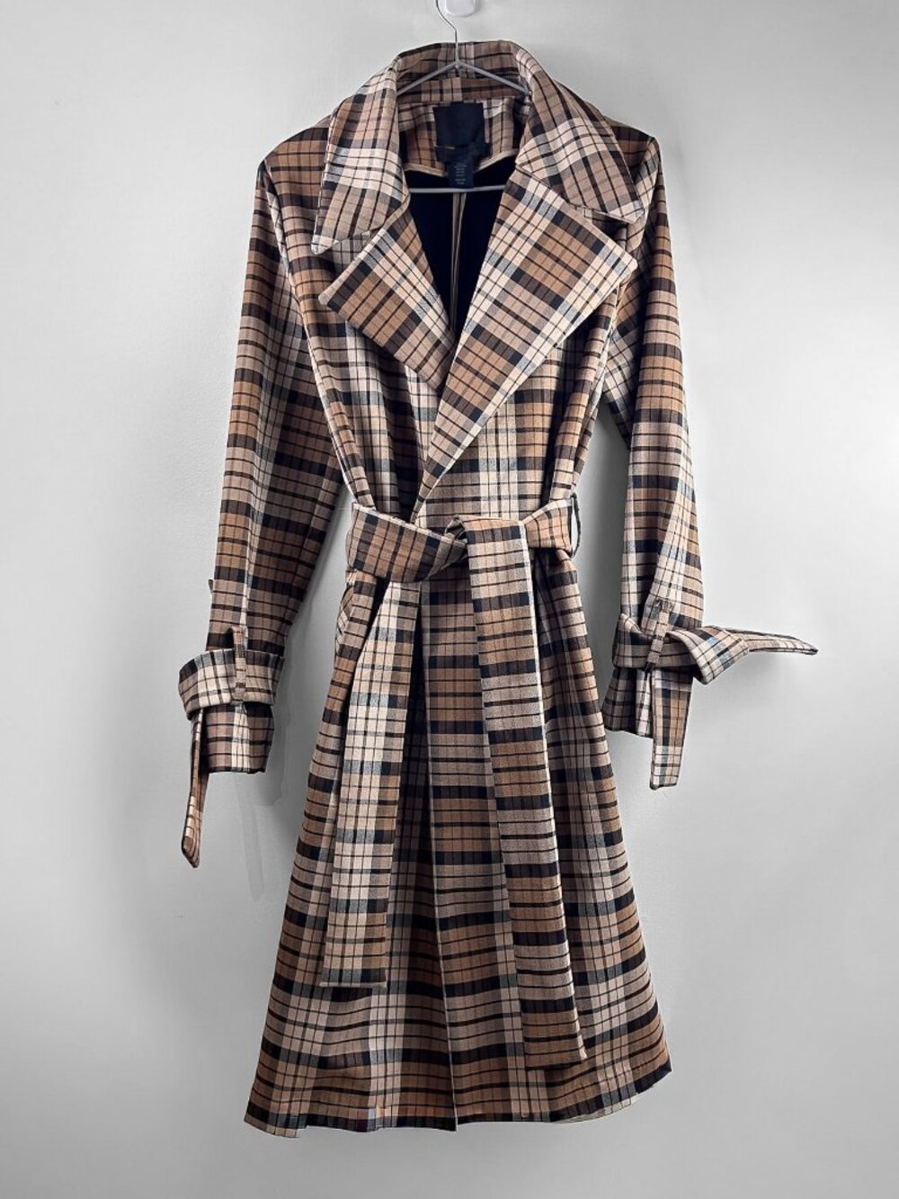 Maison Cinqcent Plaid Belted Trench Coat XS | Oversized Fit